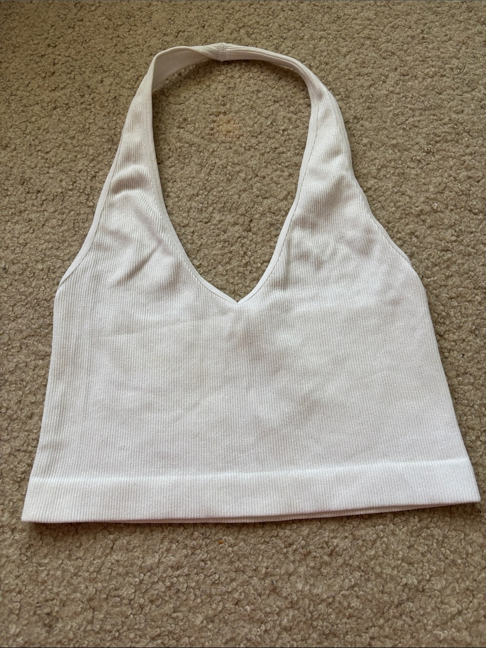 Ribbed Halter V-Neck Crop Top